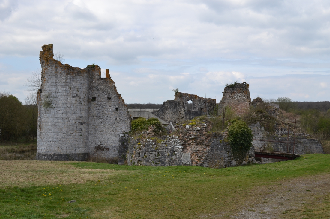 Vue des ruines du château de Fagnolles — mur calcaire et végétation